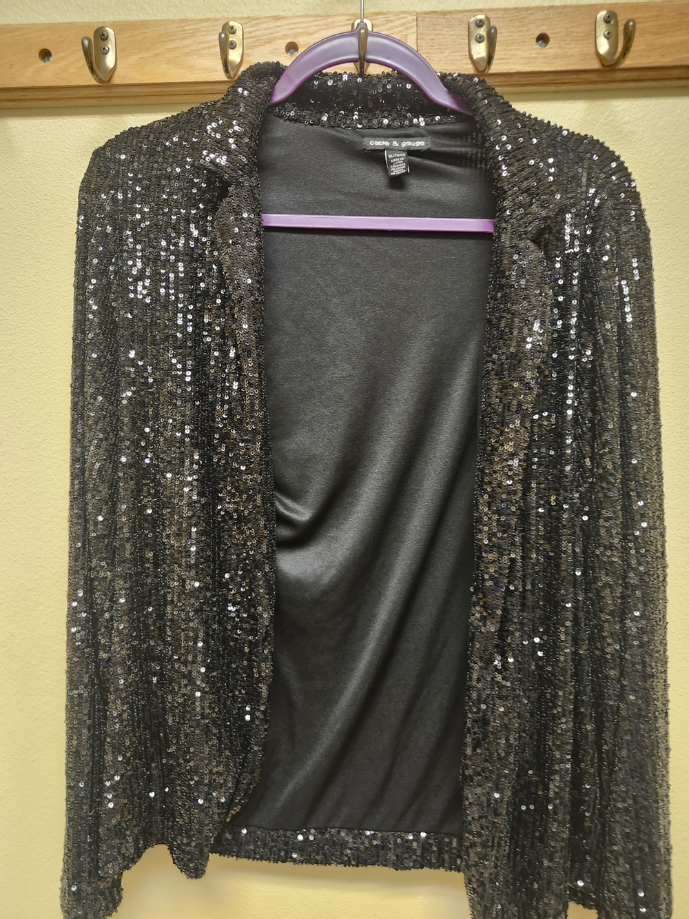 Cable & Gauge Black Sequin Open-Front Blazer in Black Like New